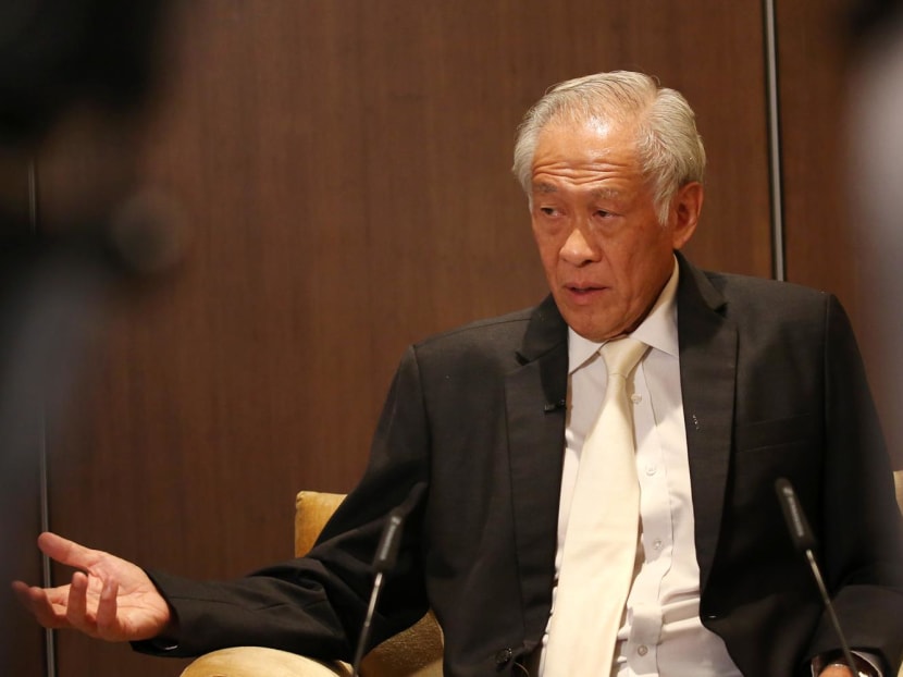 Minister for Defence Ng Eng Hen giving a wrap-up interview at the Shangri-La Dialogue on June 12, 2022.