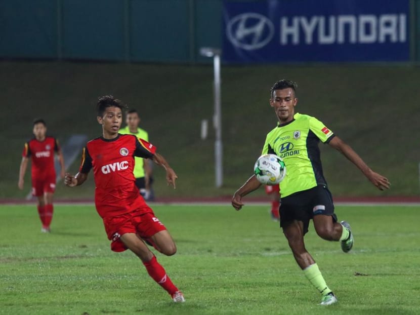 Tampines Rovers defender Shakir Hamzah (right) is out on bail following his arrest and will be allowed to travel and play in his club's Asian Champions League qualifer against Global FC next week on Jan 24. Photo: S.League
