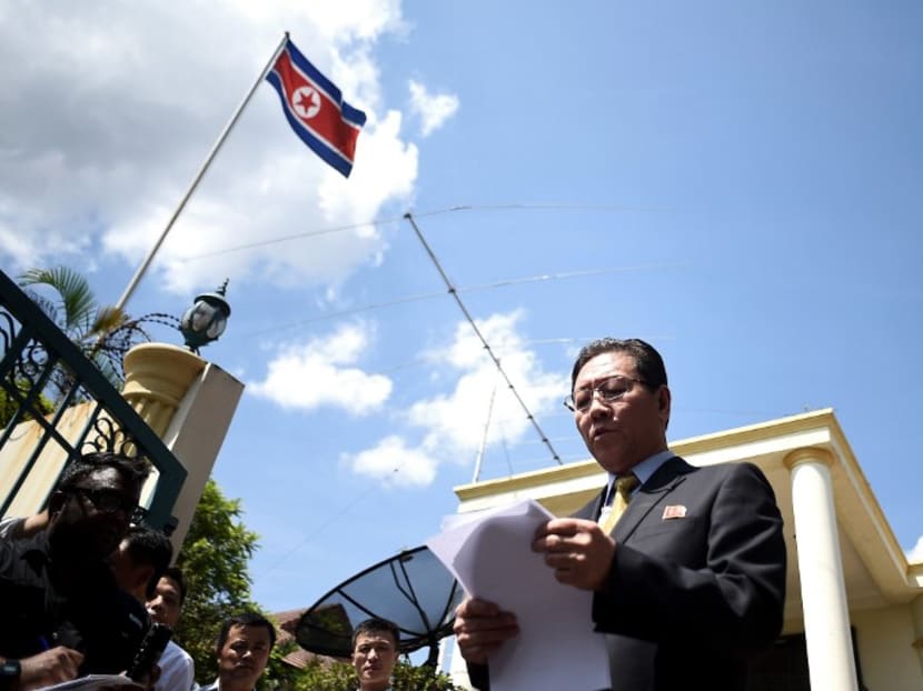 North Korea's ambassador to Malaysia, Mr Kang Chol, addressing journalists outside the North Korean Embassy in Kuala Lumpur on February 20, 2017. Photo: AFP