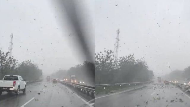 吓坏女车主！马国高速公路突现小型龙卷风 