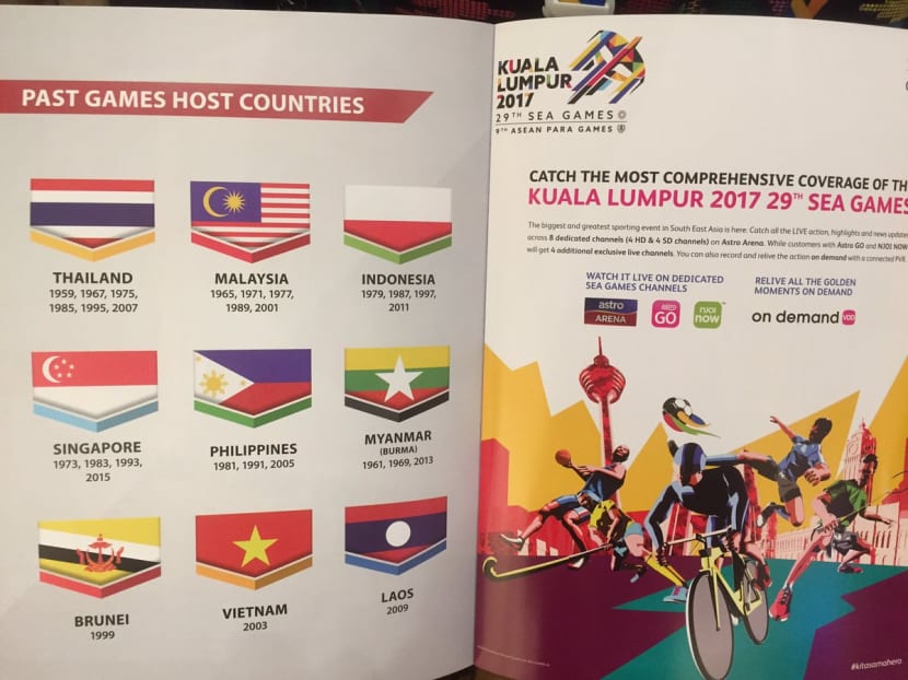 The page in the official 29th Kuala Lumpur SEA Games booklet featuring the wrongly-positioned Indonesia flag. Photo: Twitter