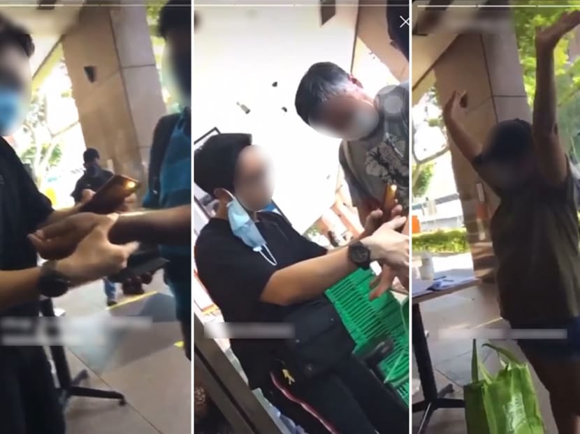 A recording of an Instagram story posted online on April 30, 2020 showed a young man conducting what appeared to be checks on shoppers at a FairPrice store at Orchard Grand Court. A recording of an Instagram story posted online on April 30, 2020 showed a young man conducting what appeared to be checks on shoppers at a FairPrice store at Orchard Grand Court.