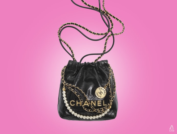 Vintage Chanel Black Satin & Leather Drawstring Bucket Bag