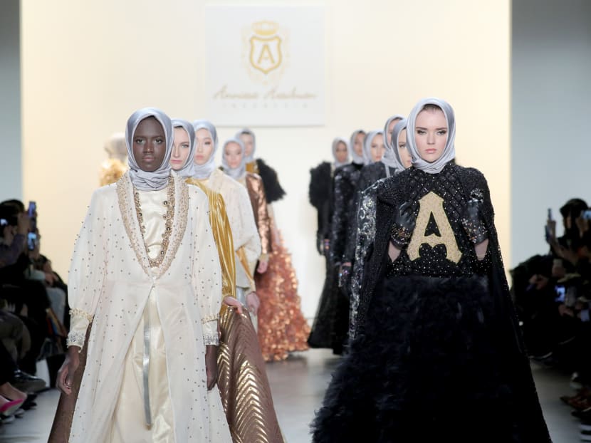 Models walk the runway for the Anniesa Hasibuan collection during, New York Fashion Week. Photo: AFP