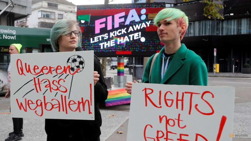 LGBT activists protest at FIFA Museum ahead of World Cup in Qatar LGBT activists protest at FIFA Museum ahead of World Cup in Qatar