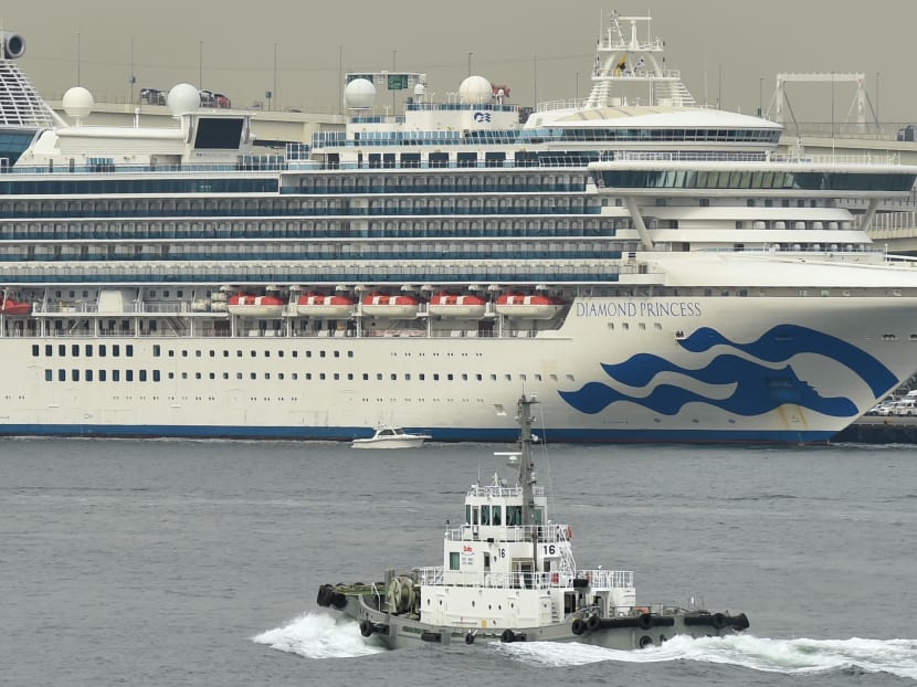 The Diamond Princess cruise ship is seen at the Daikoku Pier Cruise Terminal in Yokohama on Feb 20, 2020.