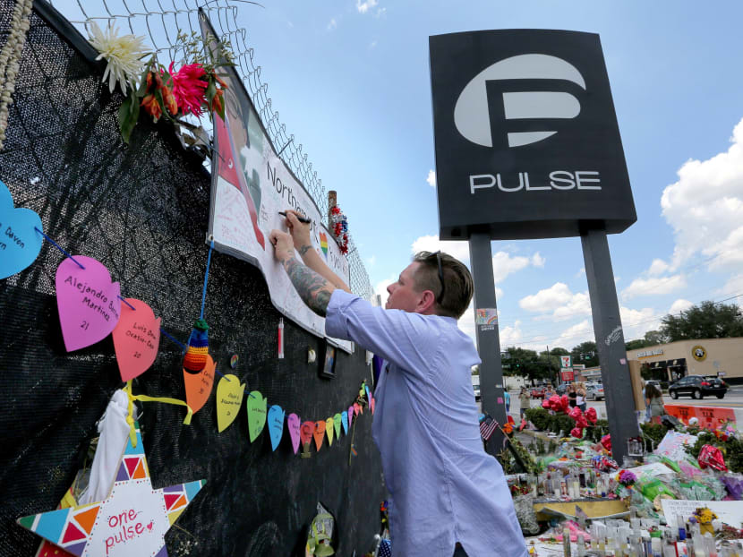 A makeshift memorial outside the Pulse nightclub in Orlando, Florida. Photo: AP