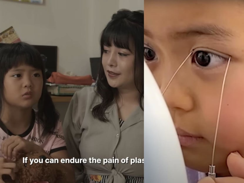 A mother (right in left photo) in Kagoshima, Japan has come under fire for convincing her nine-year-old daughter to undergo an invasive double eyelid surgery (right photo) to become more “beautiful”.
