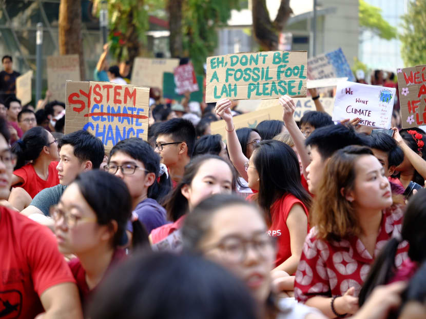 Young people taking part in the inaugural Singapore Climate Rally held at Hong Lim Park in September 2019.