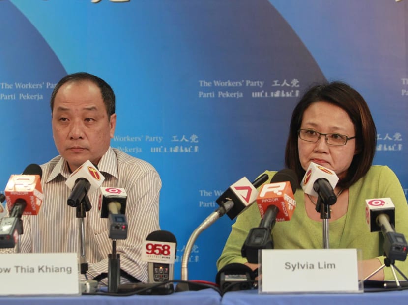 Mr Low Thia Khiang (left) and Ms Sylvia Lim (right) at a press conference in 2012 to announce the expulsion of former MP Yaw Shin Leong. Photo: TODAY file photo 