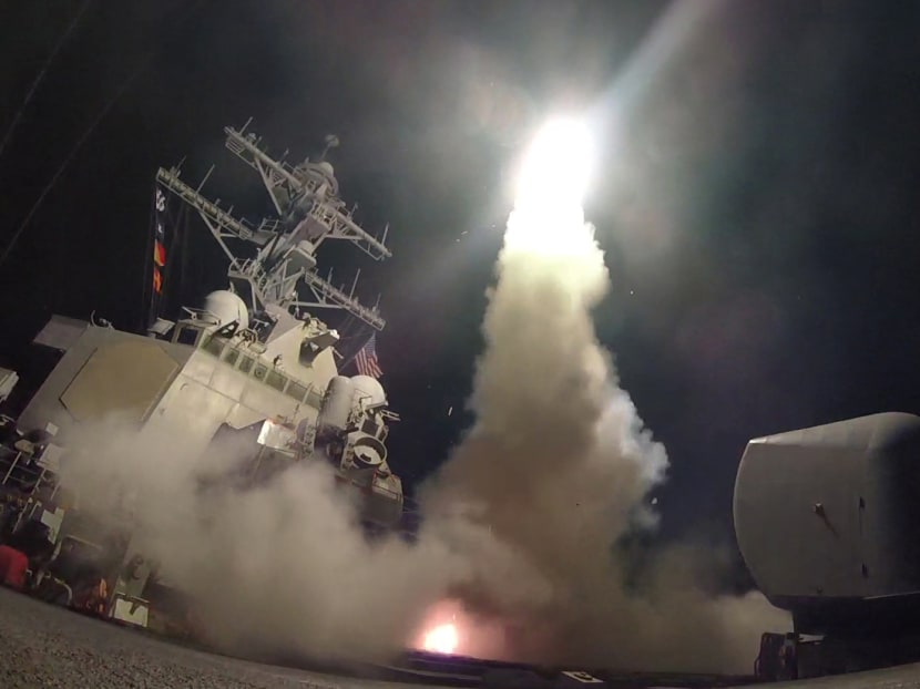 US Navy guided-missile destroyer USS Porter conducts strike operations while in the Mediterranean Sea which US Defense Department said was a part of cruise missile strike against Syria on April 7, 2017. Photo: Reuters