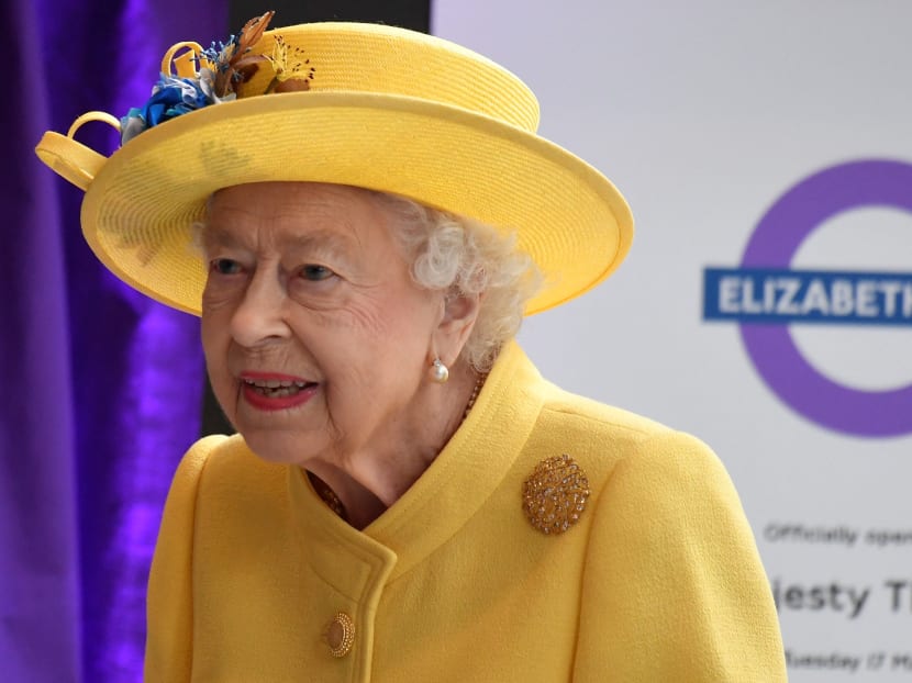Britain’s Queen Elizabeth is seen wearing the "bird of paradise" brooch during an event to mark the completion of the Elizabeth Line at Paddington Station in London, Britain on May 17, 2022.