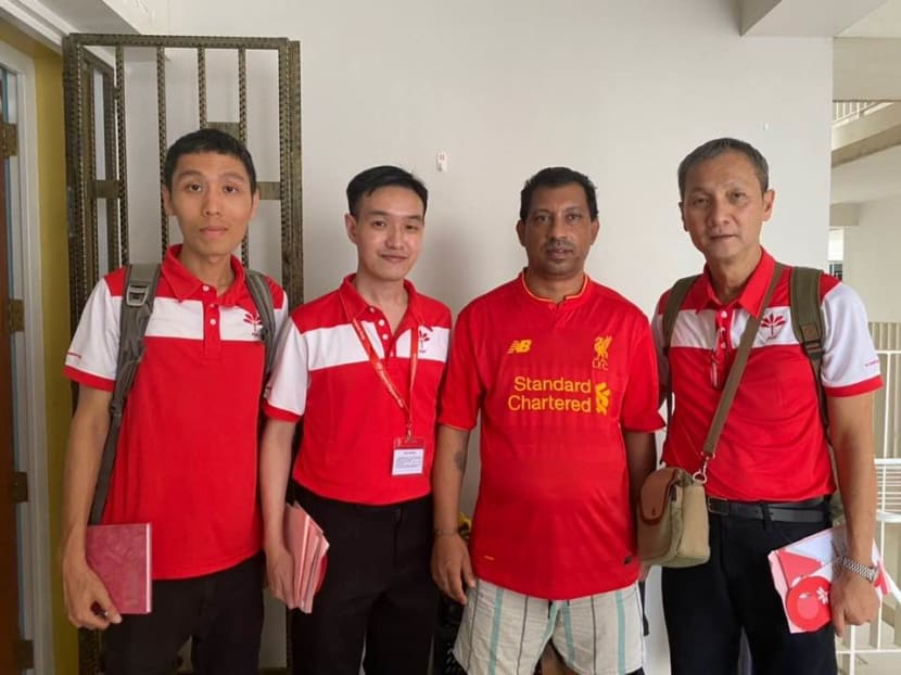 Mr Jan Chan (second from left) walking the ground with other Progress Singapore Party members in Teban Gardens in January, 2020.