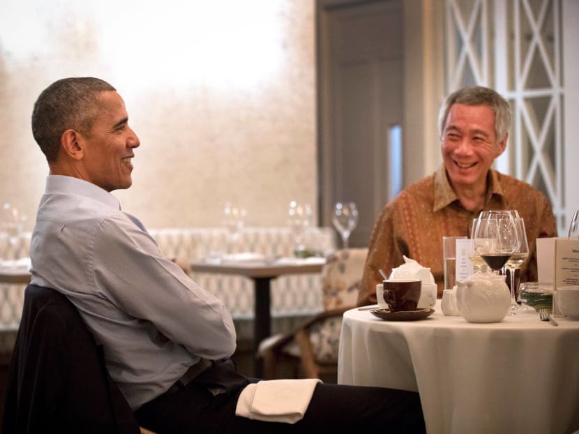 Photo of the day: Former United States President Barack Obama attends a dinner hosted by Prime Minister Lee Hsien Loong and his wife on Monday, March 19, 2018. Mr Obama was in Singapore to speak at a private event held by the Bank of Singapore. “A lot has happened since we last met at Asia-Pacific Economic Cooperation 2016 in Lima, so we had much to talk about. Happy to hear that he is busy working with his foundation and other charities,” Mr Lee wrote on his Facebook page. Photo: Ministry of Communications and Information