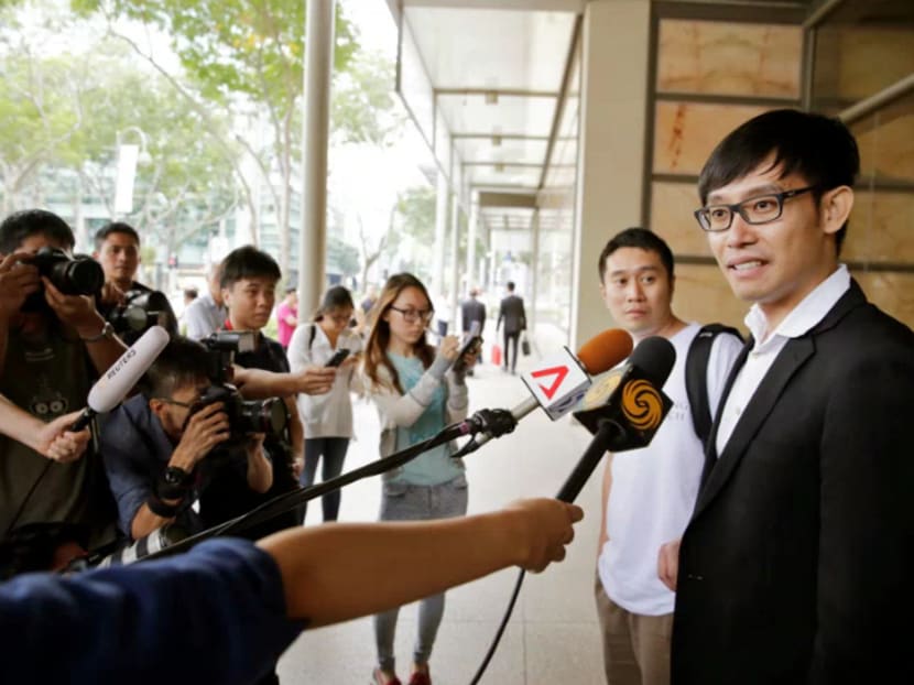 Blogger Roy Ngerng speaking to media after leaving Supreme Court on July 1 2015. Photo: Wee Teck Hian