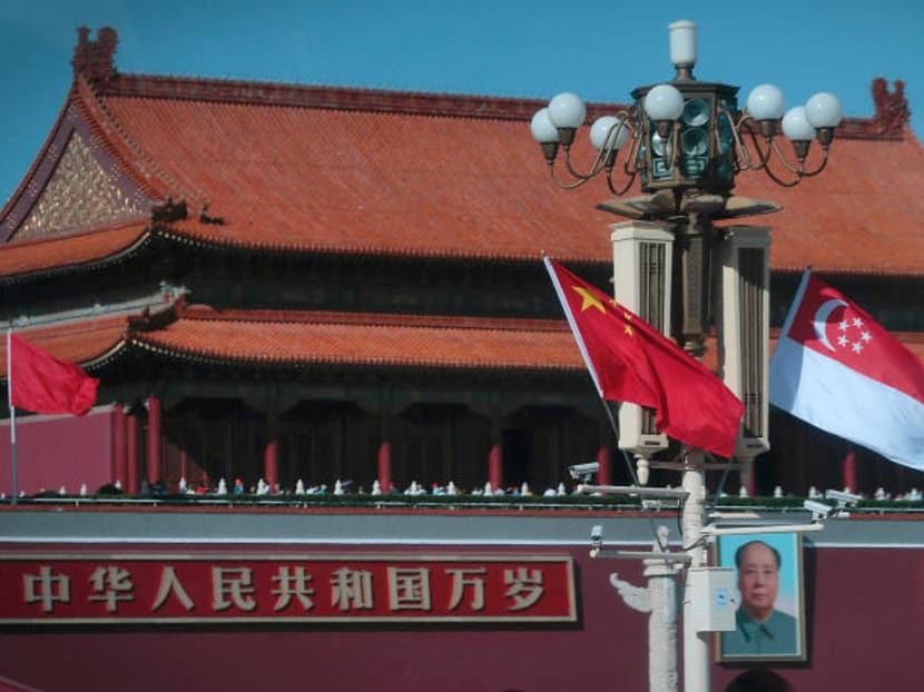 Singapore and China flags seen in Beijing. TODAY file photo