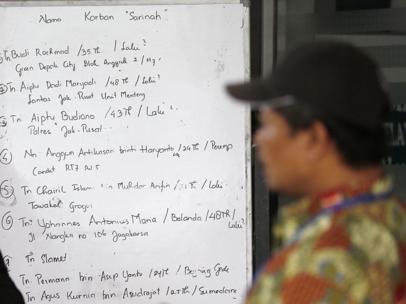 A list showing casualties from last Thursday's bombings in Jakarta. Photo: Raj Nadarajan