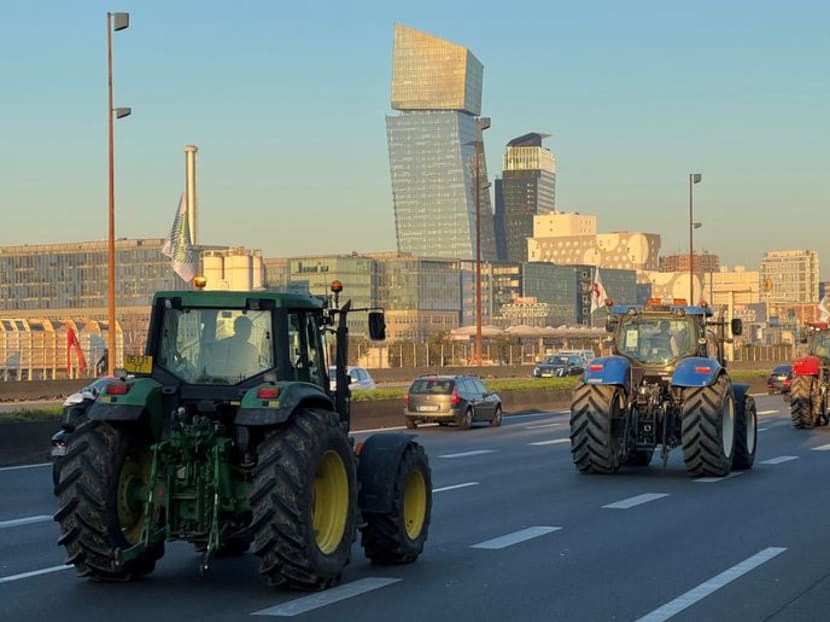 Farmers Drive Tractors Through Paris In Protest At Pesticide Bans Today