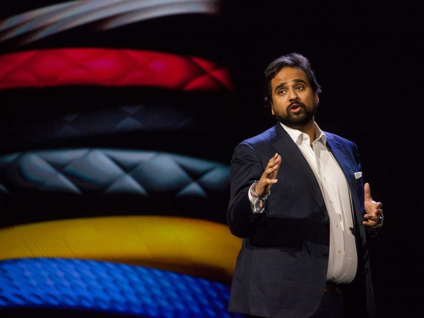 Mr Hosain Rahman, chief executive officer of Jawbone, speaks during the 2015 Consumer Electronics Show in Las Vegas. Photo: Bloomberg