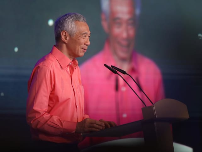 Mr Lee speaking at a Bicentennial event at Tuas Port on Oct 3, 2019. 