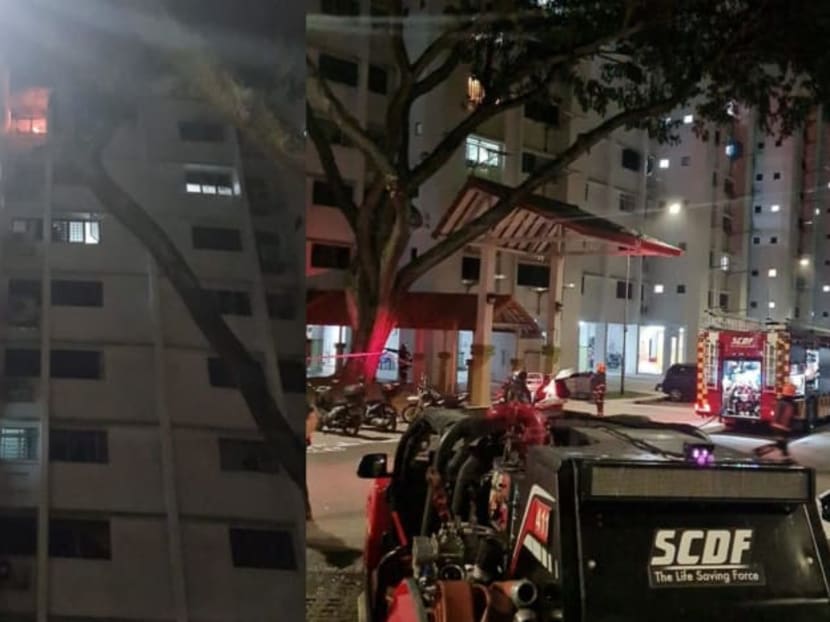A photo taken by an eyewitness showing another fire at the same unit in Jurong East Street 21 on Aug 17, 2022, a day after a resident was found dead in the flat.