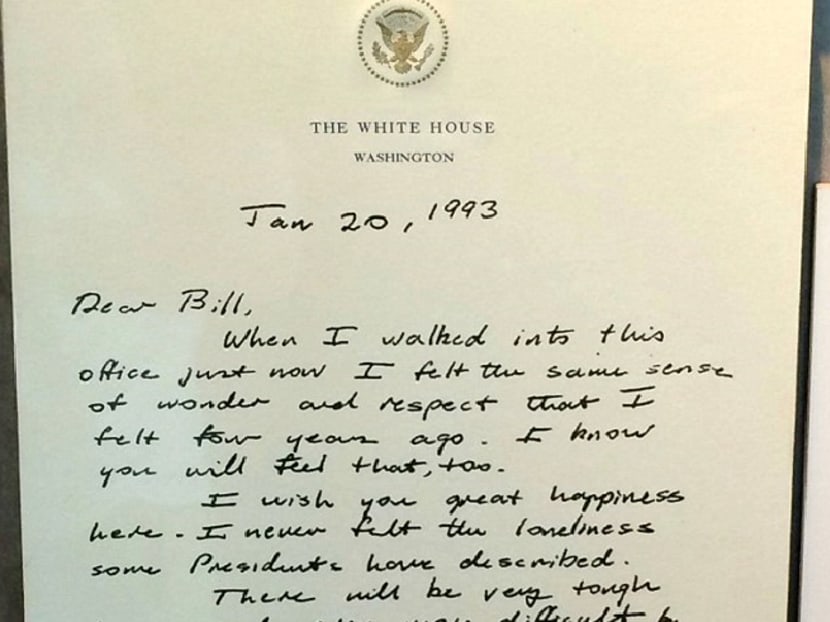 The handwritten letter Mr George W Bush wrote to Mr Bill Clinton. Photo: The White House
