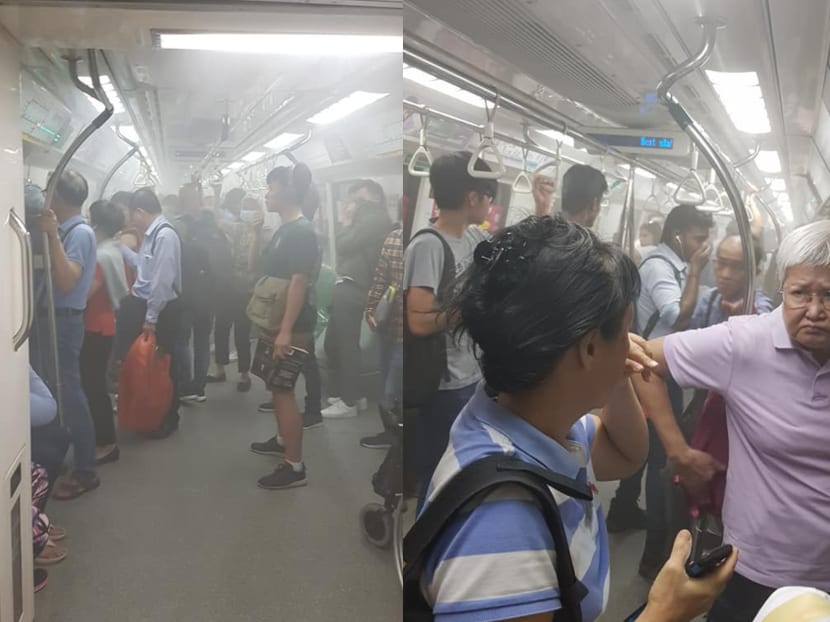 White smoke in train at Raffles Place MRT due to leaking air
