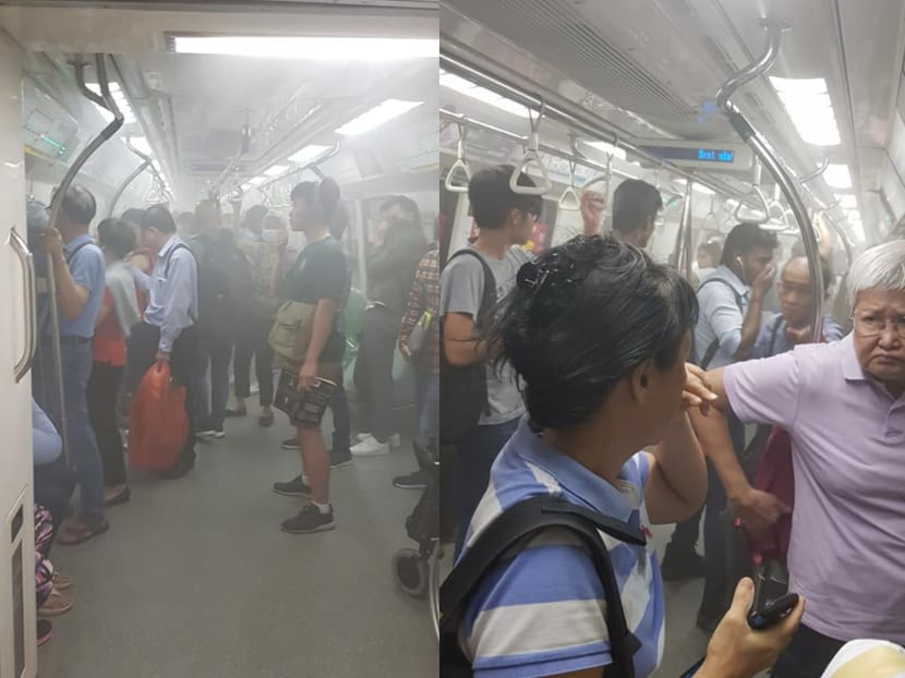 Photos posted on social media shows commuters covering their mouths and noses amid the white fog.