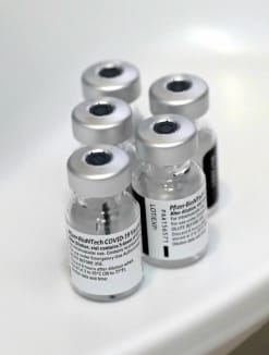 Empty vials of the Pfizer-BioNTech Covid-19 vaccine that were used at Tanjong Pagar Community Centre are seen on Jan 27, 2021.
