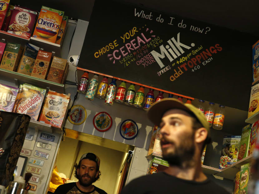 In divided London, trendy cereal cafe targeted by protesters