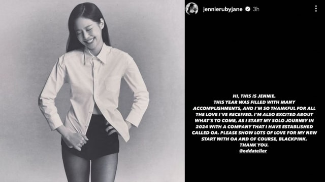 当老板后首发声　BLACKPINK Jennie全新形象照、公司logo曝光！