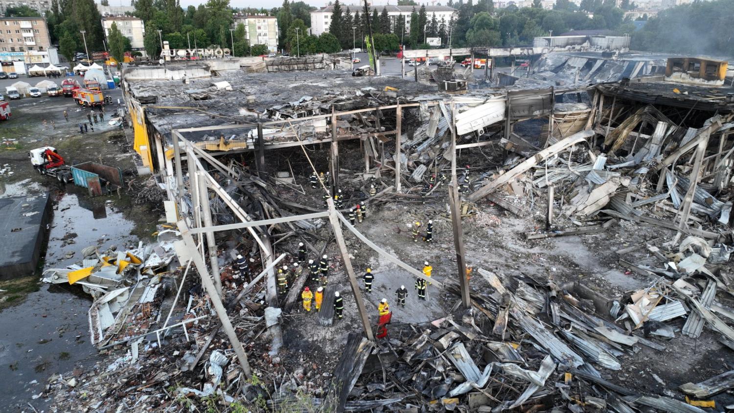 <p>Rescuers work at a site of a shopping mall hit by a Russian missile strike, as Russia's attack on Ukraine continues, in Kremenchuk, in Poltava region, Ukraine, in this handout picture released on June 28, 2022. </p>
<p>Rescuers work at a site of a shopping mall hit by a Russian missile strike, as Russia's attack on Ukraine continues, in Kremenchuk, in Poltava region, Ukraine, in this handout picture released on June 28, 2022. </p>