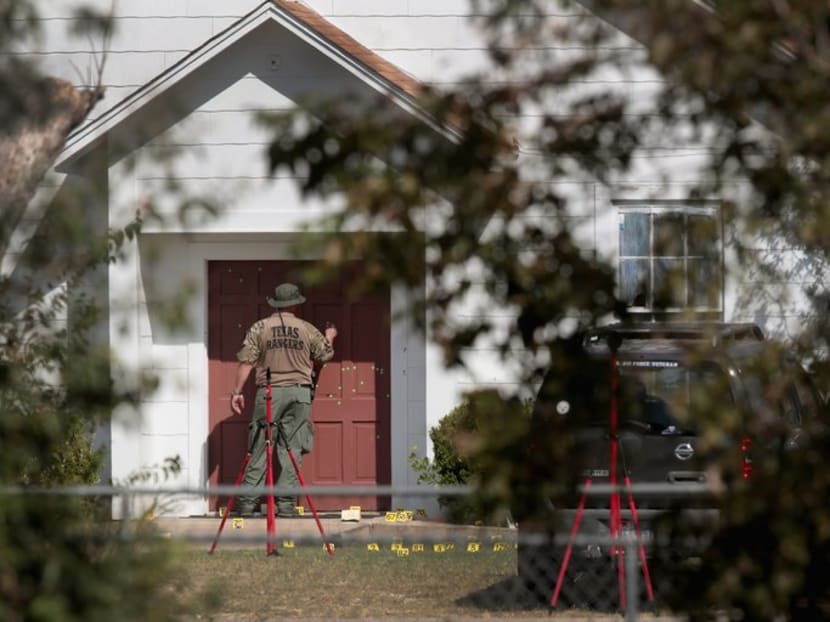 An investigator examining the front door of the First Baptist Church of Sutherland Springs in Texas on Tuesday. While the gunman, Devin Kelley, was reported to have spent time in a mental hospital, experts say most killers in mass shootings are motivated by ideology or grievance rather than mental illness. Photo: THE NEW YORK TIMES