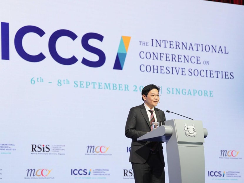 Deputy Prime Minister Lawrence Wong speaking on the final day of the International Conference on Cohesive Societies on Sept 8, 2022.