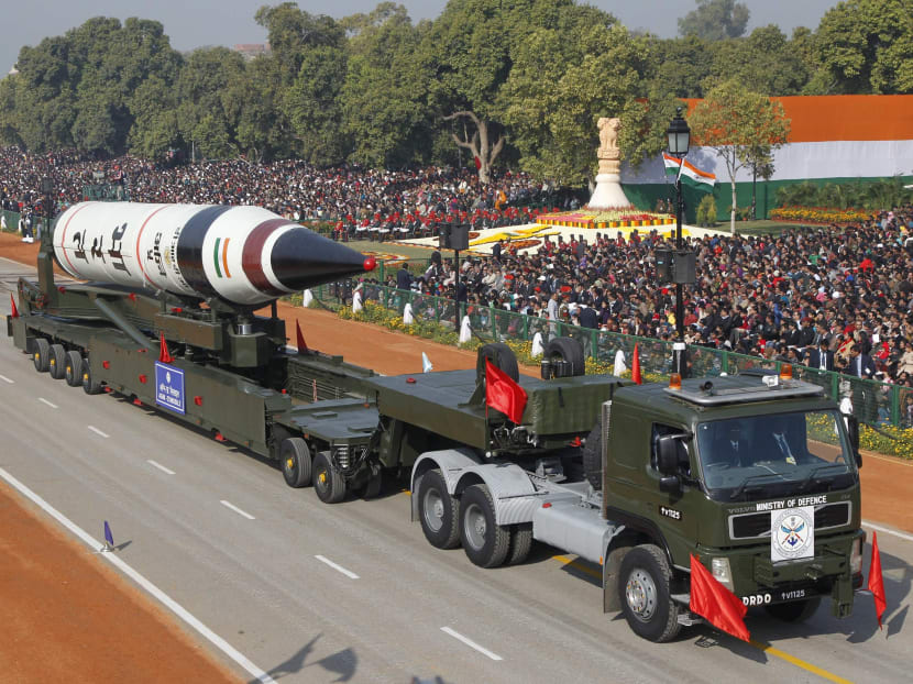A surface-to-surface Agni V missile is displayed during the Republic Day parade in New Delhi. India tested the long-range ballistic missile capable of carrying nuclear weapons, putting most of China in its reach. Photo: Reuters