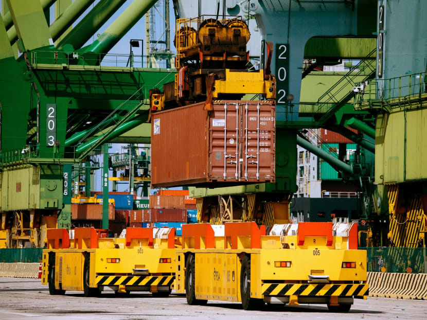 Automated Guided Vehicles (AGVs) have been deployed in trial with automated yard cranes and quay cranes by PSA at its port facilities. These driverless vehicles will be deployed at PSA's existing facilities and the upcoming Tuas Port. PSA expects to have 30 of these AGVs in operation this year. Photo: PSA