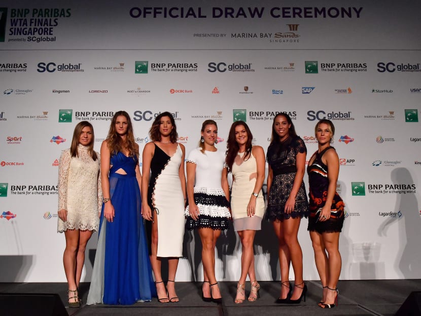 Seven of the eight contenders for the WTA Finals at Friday night's draw ceremony. Photo: WTA Finals