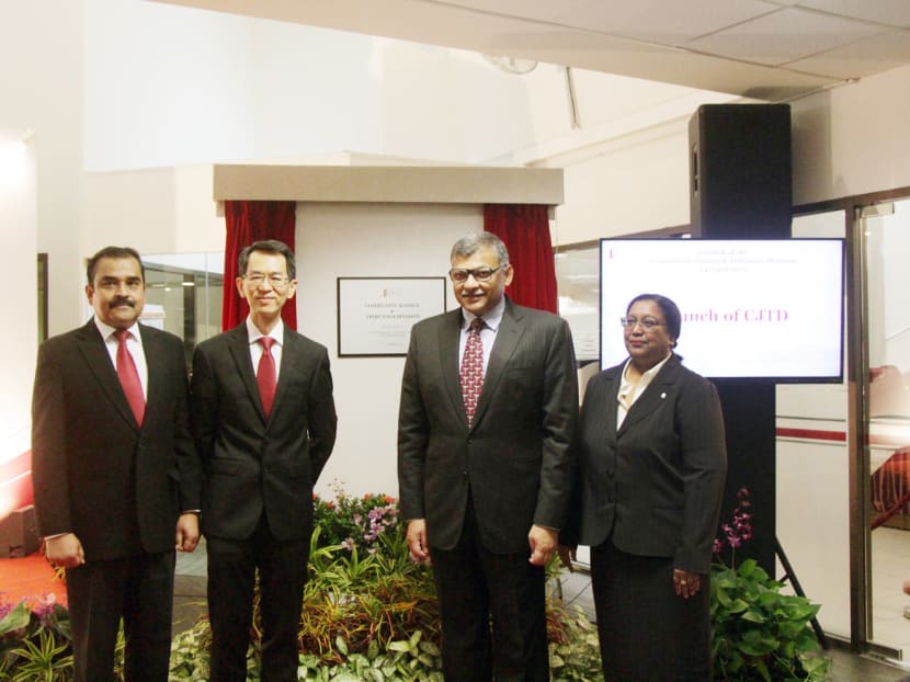 Chief Justice Sundaresh Menon (second from right) at the launch of the Community Justice and Tribunals, the State Courts’ new division. Photo: Low Wei Xin