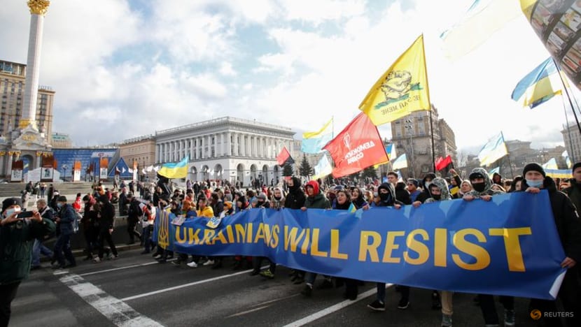 Thousands march in Kyiv to show unity against Russian threat Thousands march in Kyiv to show unity against Russian threat