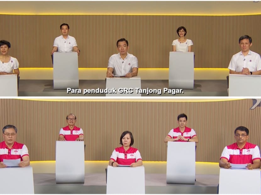 Candidates from the People’s Action Party (top) and the Progress Singapore Party (bottom) are contesting for five seats at Tanjong Pagar Group Representation Constituency.
