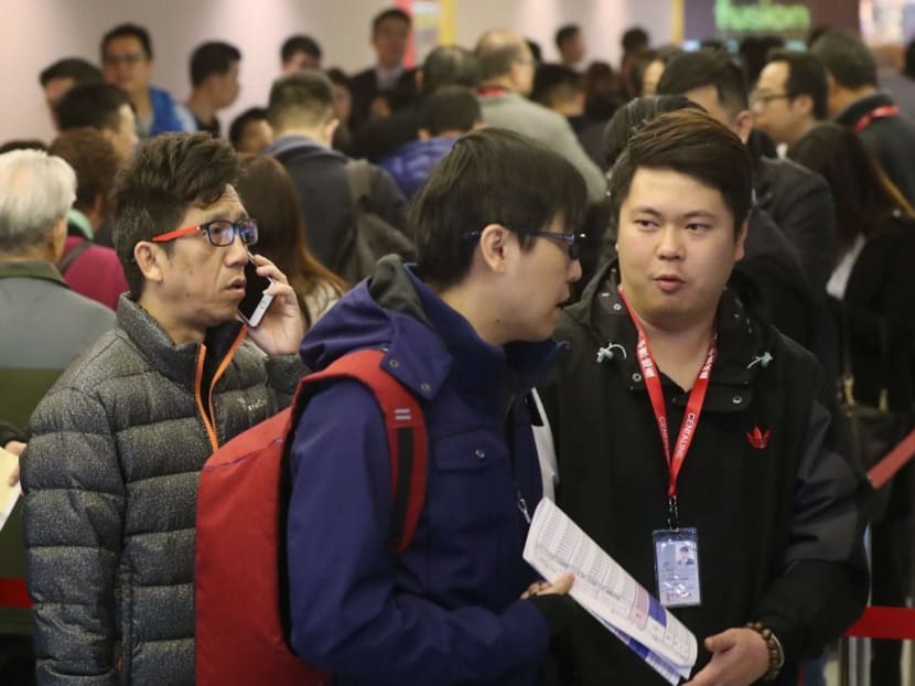 Potential buyers visit the sales office of The Pavilia Bay in Tsuen Wan in January. Photo: Edward Wong via South China Morning Post