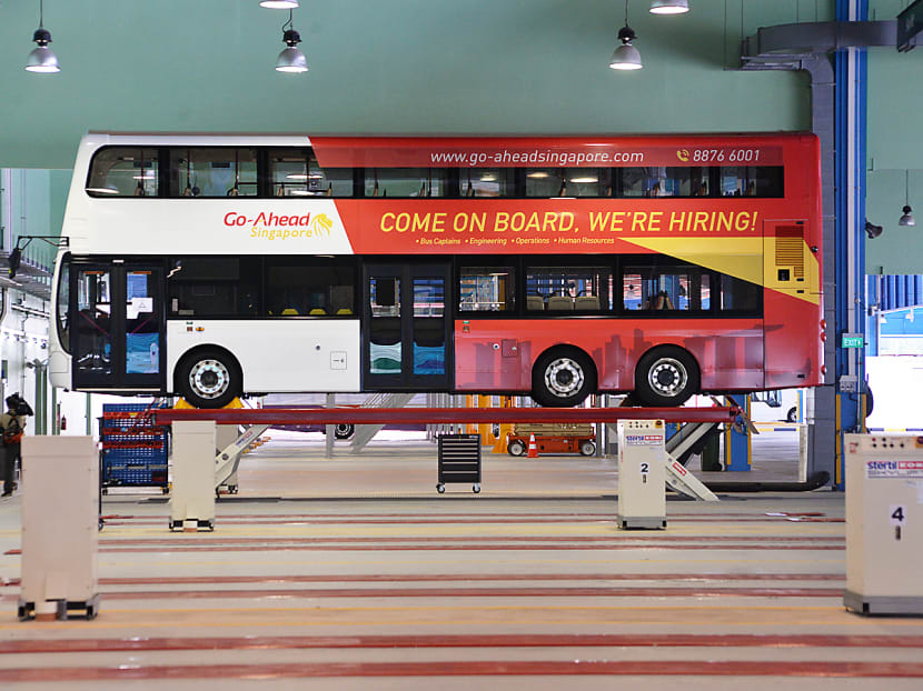 A Go-Ahead Singapore bus at Loyang Bus Depot. Its services will be launched in two tranches to ensure a smooth transition with minimal inconvenience to commuters. TODAY file photo