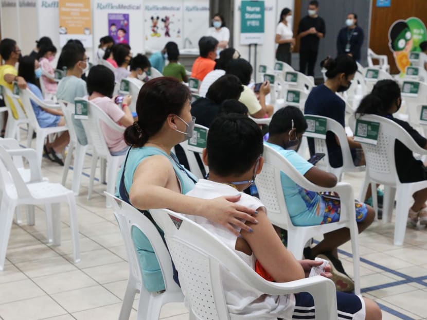 Children aged five to eleven in Singapore under observation after receiving their Covid-19 vaccination in December 2021. 