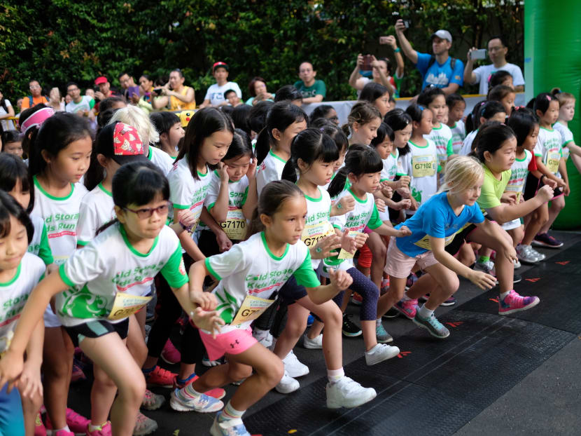 Participants at the Bogey Banana Sprint challenge for girls (7-8 years) at the 10th Cold Storage Kids Run on Sunday. Photo: Cold Storage Kids Run