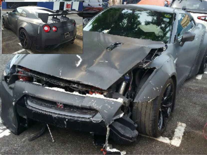 The Nissan GTR involved in the collision. Photo: Singapore Police Force