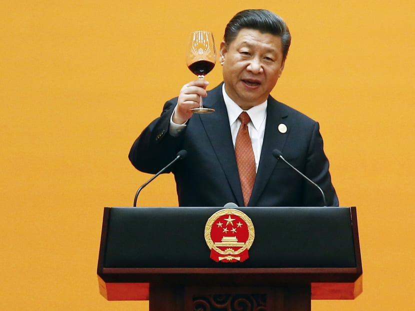 Chinese President Xi Jinping making a toast at the welcoming banquet on the first day of the Belt and Road Forum in Beijing yesterday. Leaders from 29 countries are attending the forum, as well as the heads of the United Nations, International Monetary Fund and World Bank. Photo Reuters