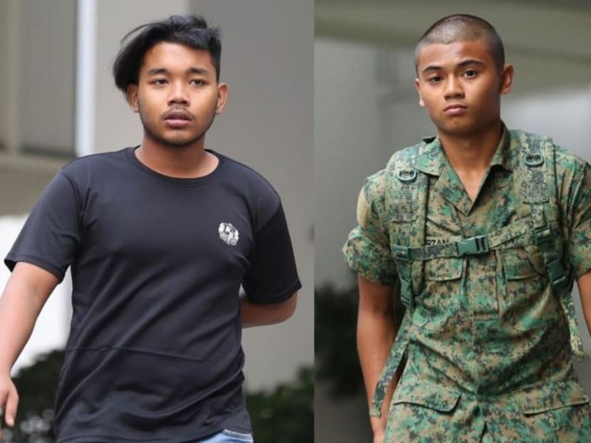 Electric-scooter riders Muhammad Raziq Mohamad (left) and Mohamed Erzan Taib Zohri (right), both 19, pictured outside court in September 2019.