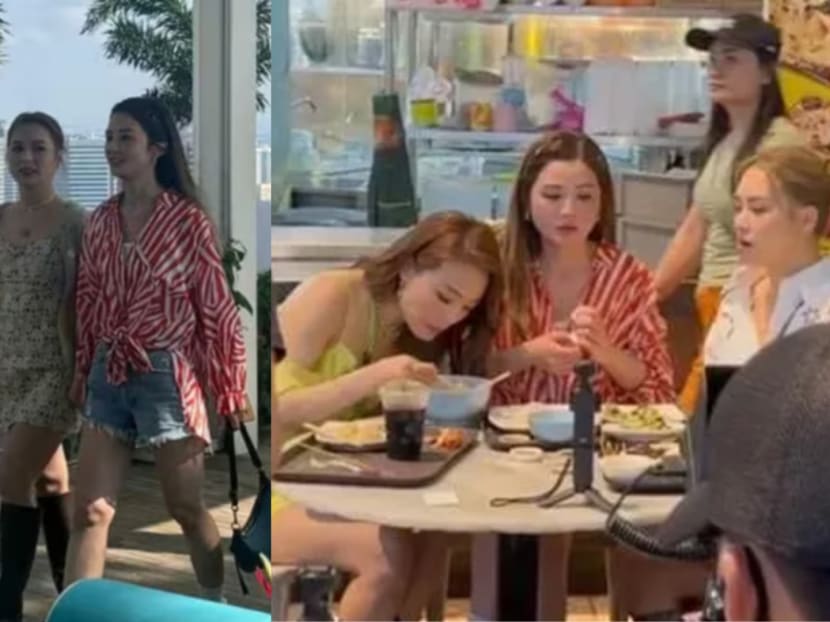 Joey Yung, Gillian Chung, Charlene Choi seen at Lau Pa Sat, Marina Bay Sands and durian cafe