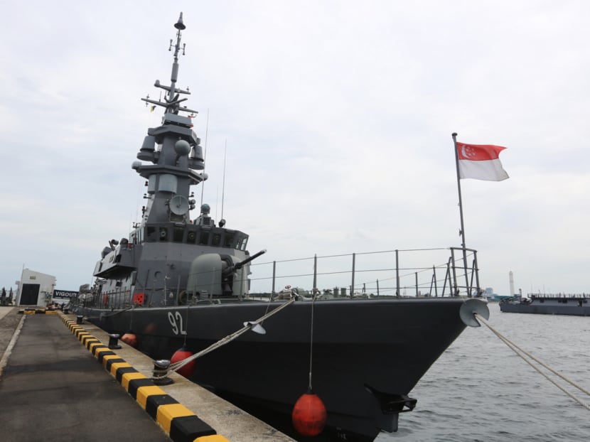 The Republic of Singapore Navy’s RSS Vigour at Tuas Naval base last June. Emerging technology domains, such as data analytics and robotics, present opportunities where the Navy can forge a sustainable edge. TODAY file photo