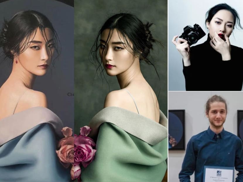 Singaporean photographer Zhang Jingna (top right) accused Mr Jeff Dieschburg (bottom right), a Luxembourg artist, of copying her work. Ms Zhang posted on Instagram a side-by-side comparison of her photo (centre) and part of an artwork (left) by Mr Dieschburg.